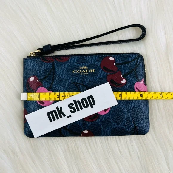 COACH Signature Corner Zip Wristlet Cherry Print - Picture 9 of 12
